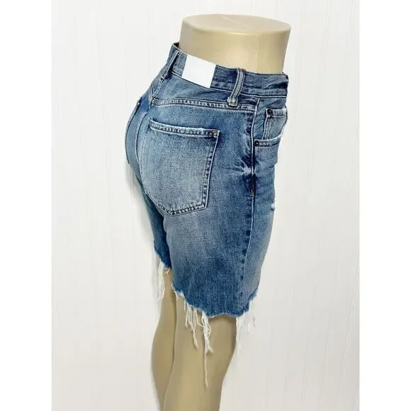Pistola Women's Blue Medium Denim Wash‎ Frayed Distressed Raw Hem Long Short 25 - Picture 12 of 14